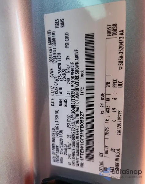 2017 Ford F150 Supercrew from USA, damaged, VIN 1FTEW1CF5HFB05927